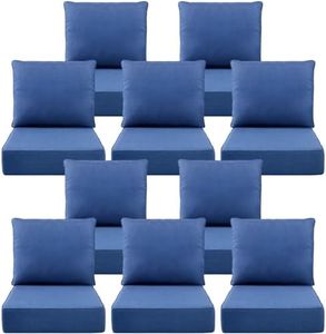 Luxury 6" Outdoor Cushions for Patio Furniture, 24x24x6" Thick Seat Cushion Set of 10, Fade Resistant Couch Chair Replacement Cushions High Density Deep Wicker Chair Cushion w/ Removable Cover, Blue