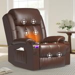 BareTay Lift Chairs Recliner Chairs For the Elderly with Massage & Heat, Extended Footrest Padded Backrest & Seat, USB+Type C Ports, 2 Cup Holders 2 Side Pockets (modern brown, Large Recliner Chair)