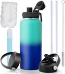 Hansubute sport vacuum insulated water bottle with straw, 3 Interchangeable Lids Included, Keeps Cold and Hot, 18/8 Stainless Steel, Leakproof, Lightweight,BPA free (blue, 32oz)