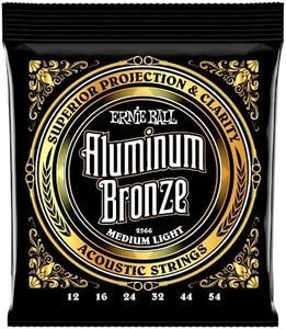 Ernie Ball Medium Light Aluminum Bronze Acoustic Guitar Strings, 12-54 Gauge (P02566)