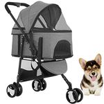 BestPet Pet Stroller Premium 3-in-1 Multifunction Dog Cat Jogger Stroller for Medium Small Dogs Cats Folding Lightweight Travel Stroller with Detachable Carrier (Grey, 3 Wheels)