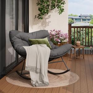 GarveeHome Schaukelstuhl Oversized, Schaukelsessel mit dickem Kissen & Metallrahmen, Relaxsessel für Poolside, Garten und Hinterhof, Tragfähigkeit