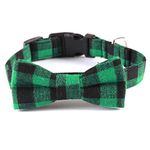 Love Dream Dog Collar with Bowtie, Soft and Comfortable Breakaway Plaid Dog Collar with Cute Bow Tie for Small Medium Large Dogs (Small, Green-Black Plaid)