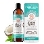 GuruNanda Coconut & Peppermint Oil Pulling (237 ml) with Tongue Scraper - Alcohol Free Mouthwash for Fresh Breath, White Teeth & Healthy Teeth & Gums