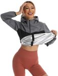 Vigorix Sauna Suit for Women Sauna Jacket Long Sleeve Sweat Suits Gym Workout Slimming Tops Zipper Body Shaper, Black and Grey, Medium