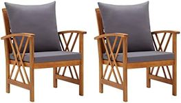 vidaXL Garden Chairs with Cushions - 2 pcs Solid Acacia Wood - Grey Brown and Dark - Ideal for Patio and Terrace