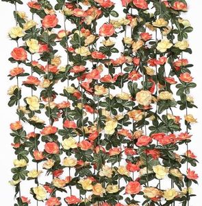SZJH 5 Pack 41 FT Flower Garland FFake Rose Vine Artificial Flower Hanging Rose Ivy Home Hotel Office Wedding Party Garden Craft Art Décor (champagne)