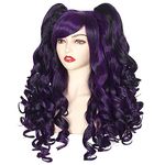 ColorGround Long Curly Cosplay Wig with 2 Ponytails (Black/Purple)…