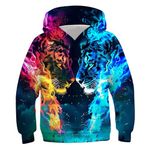 UIEIQI Kids Boys' Hoodie Fashion Sweatershirts Fire Tiger Girls' Long Sleeve Hoodied Pullover Casual Wear Size 12-13