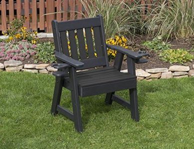 ECOMMERSIFY INC Black-Poly Lumber Mission Poly Resin 2 FEET Patio Garden Chair with Cupholder arms Heavy Duty Everlasting PolyTuf HDPE - Made in USA - Amish Crafted