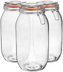 Argon Tableware Glass Jars with Airtight Metal Clip Lid - 2000ml/70.3oz - 6 Pack - Orange Silicone Seal - Extra Large Storage Container Round Preserving Jar for Pickling, Chutney, Jam, Coffee, Biscuit