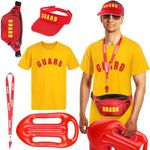 Hiboom 5 Pcs Guard Costume Set Guard T Shirt Guard Pouch Security Hat Inflatable Float Prop Sunglasses Whistle Lanyard (Yellow,Medium)