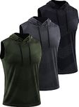 Cadmus Men's Workout Sleeveless Hoodies Athletic Training 3 Pack Gym Tank Tops Sports Fitness T Shirts,0098,3 Pack,Black/Grey/Olive Green,XL