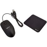 AmazonBasics 3-Button USB Wired Computer Mouse (Black), 1-Pack & Amazon Basics Gaming Computer Mouse Pad - Black