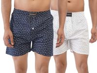 ReoRea Men's Cotton Boxer Shorts - Comfort and Style Combined |Pack of 2 Piece| White-Blue