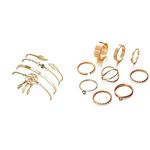 Shining Diva Fashion Set Of 4 Stylish Multilayer Crystal Bangle Charm Bracelet (Golden) & Golden Non Precious Metal Boho Midi Finger Ring For Girls -Set Of 9