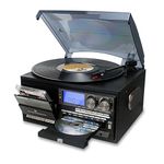 LoopTone Vinyl Record Player 10 in 1 3 Speed Bluetooth Vintage Turntable CD Cassette Player AM/FM Radio USB Recorder Aux-in RCA Line-Outt (Black-Grey)