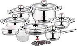 Swiss Inox 18-Piece Stainless Steel Cookware Set, Includes Induction Compatible Fry Pots, Pans, Saucepan, Casserole