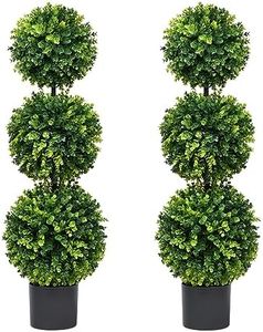 Lvydec 2 Pack Artificial Boxwood Topiary Tree, 3ft Topiary Ball Tree Potted Plants Decoration for Front Door Porch Home Living Room, Indoor/Outdoor Use