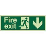 Glow In The Dark Fire Exit Down Sign 300mm x 100mm - Self Adhesive (PP.06E-SA)