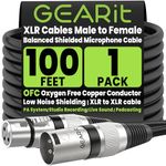 GEARit XLR Cables 100ft OFC, Microphone Cable XLR Male to Female, XLR Cable Low Noise Shielding, Copper Conductors for Recording Studio, Podcast, Stage Audio & Live Sound (Black)