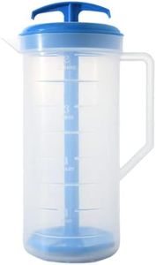 JBK Pottery - Mixing Pitcher for Drinks, Plastic Water Pitcher with Lid and Plunger with Angled Blades, Easy-Mix Juice Container, 2-Quart Capacity (Blue, One)