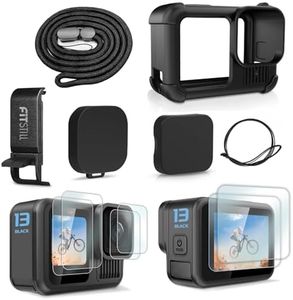 FitStill Black Silicone Sleeve Rubber Protective Case Only Applicable to Go Pro Hero 13 Black Standard Lens,Battery Side Cover&Screen Protectors& Lens Caps&Lanyard for Hero 13 Black Accessories Kit