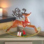Marco Paul Traditional Christmas Rocking Rudy Reindeer with Bells Christmas Decorations - Standing Christmas Ornaments Festive Figurine Deer Statue Metal for Xmas, Outdoor Home Decor