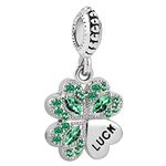 LSxAB Dangle Good Luck Green Four Leaf Clover Charm Compatible with Pandora Charms Bracelets