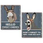 Donkey Decor | 8x10 Unframed Set of 2 Donkey Wall Art Prints | Hello Sweet Cheeks Bathroom Sign | Don't Forget to Wipe Your Hee-Haw | Donkey Gifts | Donkey Poster Sign | Farm Bathroom Decor | Funny Bathroom Art Posters Animals (Donkey Set of 2)