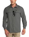 Outdoor Ventures Men's Long Sleeve Shirts UV Protection Outdoor Shirts Breathable Button-Down Shirt Wicking Quick Drying Safari Shirt with Pockets for Hiking Fishing Golfing, Grey, XL