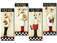 Aeiniwer Decor Well - 4 Pieces French Chef Canvas Wall Art Print Decor for Kitchen, Chef Restaurant Wall Decor