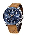 BY BENYAR Watches Analog Quartz Chronograph Waterproof Luminous Wrist Watches Business Work Sport Casual Fashion Brown Leather Band Dress Watch Elegant Gifts for Men Father's Day