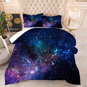 kxry Blue Purple 3D Galaxy Comforter Set Twin Size Outer Space Starry Sky Universe Bedding Sets for Girls Teens Kids 1 Comforter + 1 Pillow Case
