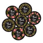 Thank You Party Stickers, Elegant Floral, 100 Pieces, 2 inches, Black Round, 5 Unique Designs Ideal for Gift Wrapping, Party Favors, Corporate Gift, Art Craft, Card, Birthday, Baby Shower MOQ