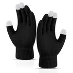 FirstFit Winter Gloves, Woolen Gloves for Men Women, Upgraded Touch Screen Texting Warm Running Gloves with Thermal Soft Knit Lining - Black