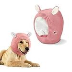 ROUDJER Dog Hat for Medium Large Dogs, Quiet Ears for Dogs, Winter Windproof Warmer Stretchy Knitted Hat, Anxiety Relief & Calming Dog Hoodie (Pink)