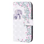 iPhone 14 Plus Case, Cute Animal Art Pattern Flip Shockproof Premium PU Leather Wallet Card Slots Magnetic Buckle Stand Bumper Phone Cover for iPhone 14 Plus Cases, Elephant Flower