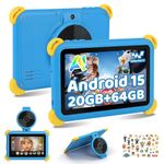Ainmel Kids Tablet 7 inch Android 15 Tablet for Kids, 20GB+64GB (TF 1TB), Android Tablet with Parental Control, AI Dual Cam&Learning, WiFi 6/BT 5.3, Widevine L1, Kid Tablet with Protective Case - Blue