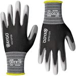 KAYGO Work Gloves PU Coated-60 Pairs, KG15P,Nylon Lite Polyurethane Safety Work Gloves, Gray Polyurethane Coated, Knit Wrist Cuff,Ideal for Light Duty Work(L (60Pairs), Black)