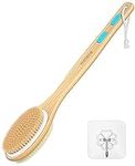 Metene Back Scrubber for Shower, Shower Brush for Exfoliating Skin and A Soft Scrub, Double-sided Body Brush Head for Wet or Dry Brushing, Long Wooden Handle Cleans the Body Easily