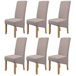 Large Size High Back Strench Knitted Dining Chair Covers Set of 6, Elastic Kitchen Chair Slipcovers Removable Nonslip for Hotel Dining Room Ceremony Banquet Wedding Party (Camel, 6 Pack)