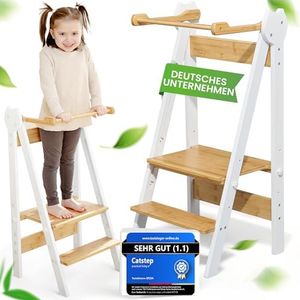 practical living e* Tour d'apprentissage Montessori peu encombrante et réglable en hauteur en bambou pour enfants à partir de 1 an (pliable) Tour d'apprentissage, marchepied, tour d'apprentissage