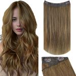 Fshine Wire Hair Extensions Medium Brown 20 Inch 120g Wire Human Hair Extensions Remy Hairpiece Soft Straight Hair Extensions with Invisible Fish Line Clip in Extensions