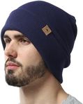 Tough Headwear Cuffed Knit Beanie Winter Hats for Men and Women - Warm, Soft & Stretchy Daily Ribbed Lightweight Toboggan Cap Navy Blue