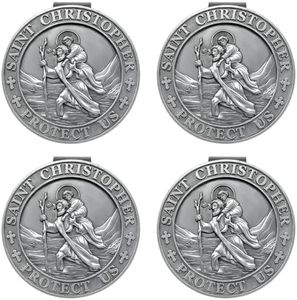 ANOWVI Saint Christopher Medal for Car 4 Pack, Visor Clips for Cars, St Christopher Medal for Car Visor, Gift for Drivers, Car Travel Accessories for Long Trips Families, Friends