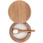 DGYLL Acacia Wood Salt Container with Spoon Salt Keeper Salt Box Spice Storage Box Condiment Pot Sugar Bowl with Spoon and swiveling lid Size: 3.5DIA x 2.5H inch (1pc no Pattern/w Spoon)