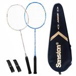 Senston Badminton Racket S-300 Graphite Full Carbon-Fiber Badminton Racquet (White/Black/Blue) with Premium Quality Protective Racket Cover and Overgrip