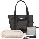 CLEVERPUP Transit Tote Dog Carrier for Small/Medium Dogs 8-20 lbs, 19x12x9 Soft-Sided 4-Pc Set with Waterproof Base, Plush Insert, Food Pouch, Mesh Head Opening - Medium, Graphite