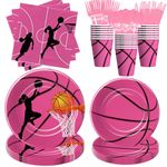 Xenorik Pink Basketball Party Plate,Napkins, Cup And Cutlery Set